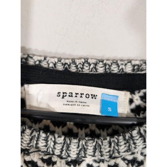 Anthropologie Sparrow Women Wool Blend Knit Sweater Black Sz S White Crew Neck - Picture 5 of 7